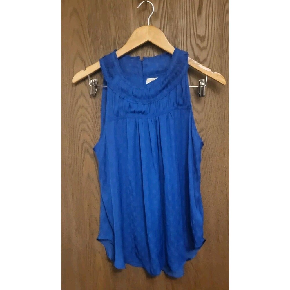 Anthropologie Maeve Womens Clovis Pleated Royal Blue Sleeveless Blouse Size US 8